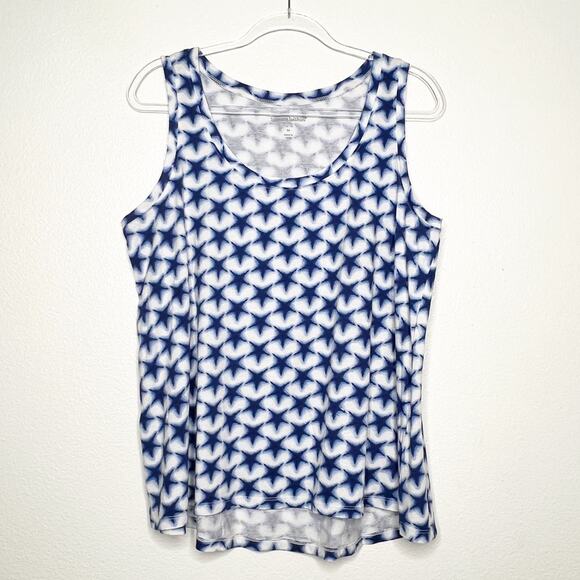 WOMAN WITHIN Women's Stars Tank Top Scoop Neck Pullover White Blue Size Medium - Picture 1 of 6